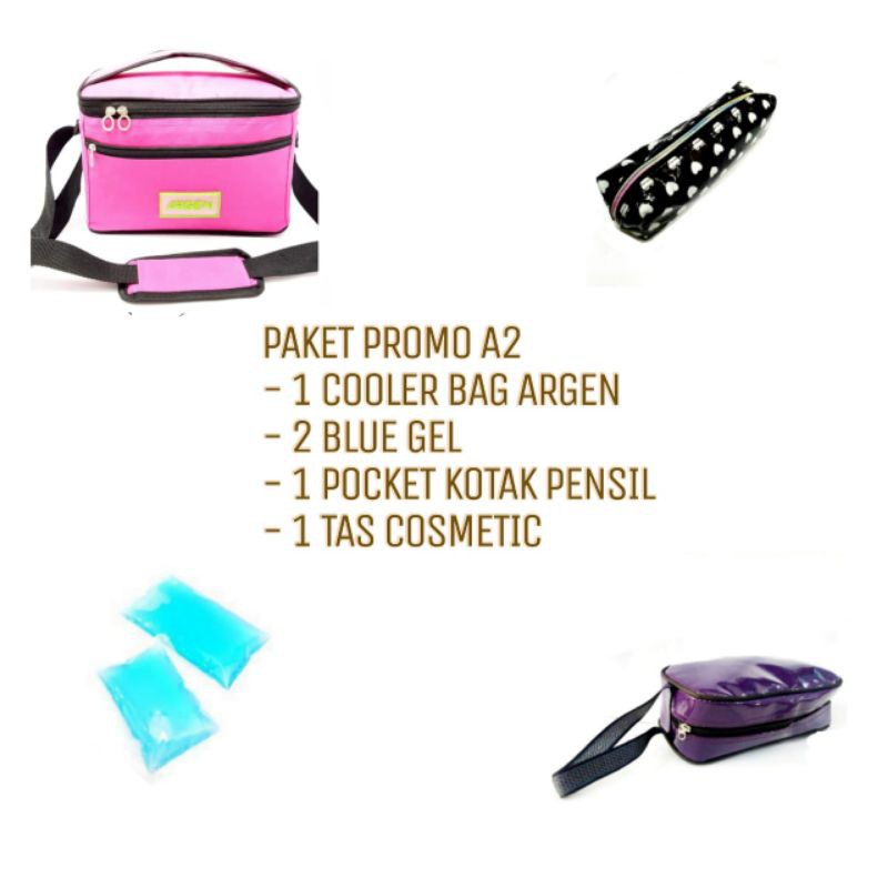 PROMO PAKET A2 , COOLER BAG ARGEN + 2 BLUE GEL + 1 TEMPAT PENSIL + 1 TAS COSMETIC