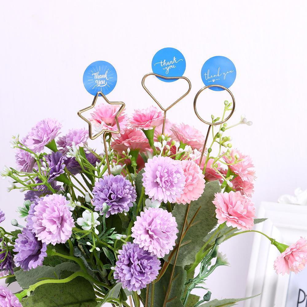 Solighter 10PCS Card Holder Stick Florist Bouquet Box Emas Pembungkus Perlengkapan Klip