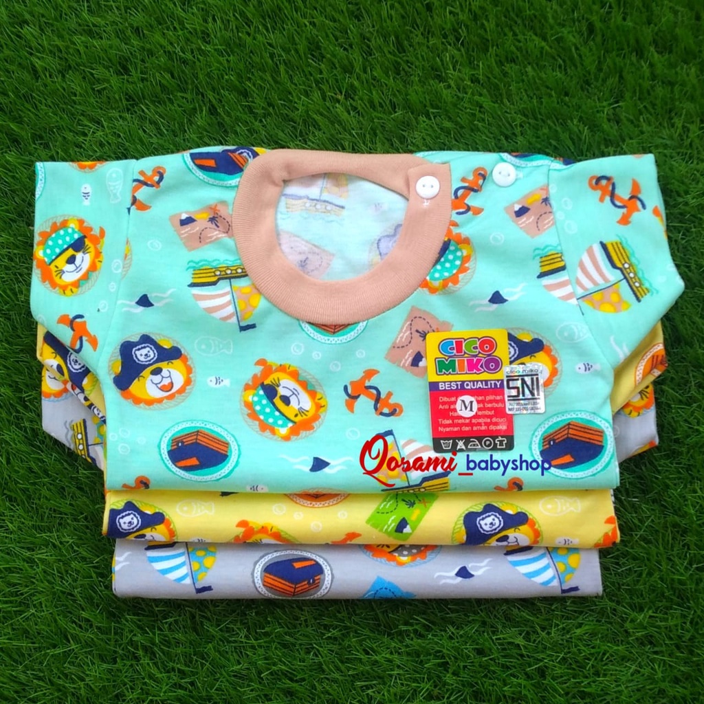 CIKO MIKO 3 pcs Kaos Oblong Pendek Bayi Motif Uk S M L XL SNI