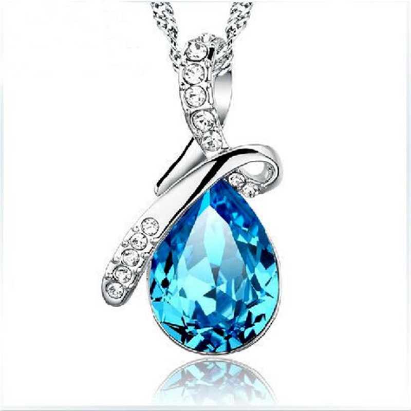 [Ready Stock]Fashion Silver Plated Color Gemstone Luxury Elegant Necklace Pendant