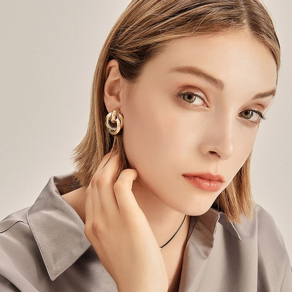 Needway  Gift Drop Earrings For Women Fashion Accessories Stud Earrings Trendy Party Wedding Silver Gold Color Geometric Simple Jewelry/Multicolor