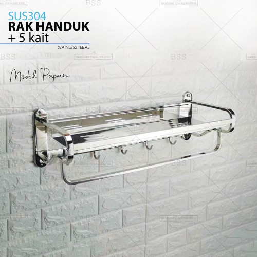 SUS304 Rak Handuk 60cm Stainless Tebal Gantung Kait Handuk Kamar Mandi Elegant Mewah Anti Karat