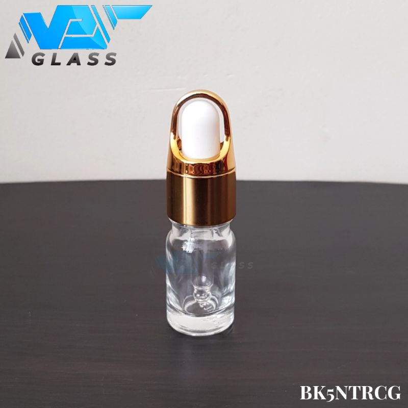 botol kaca pipet 5ml bening tebal ring gold