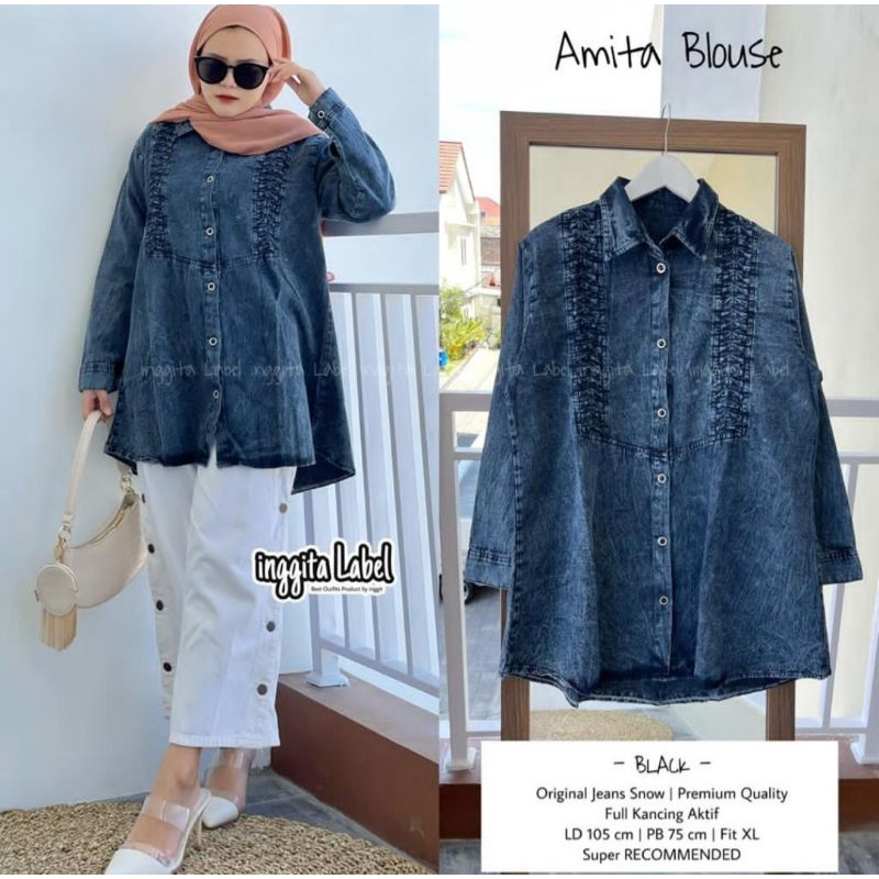 ATASAN  WANITA JEANS MODERN 2021 BAJU PEREMPUAN KEKINIAN TUNIK  DEWASA   TERMURAH TERBARU LENGAN PAN