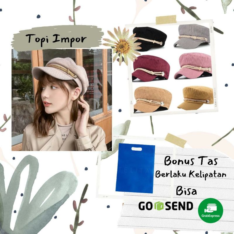 Topi Wanita Korea Kekinian Police Fashion Korduroy