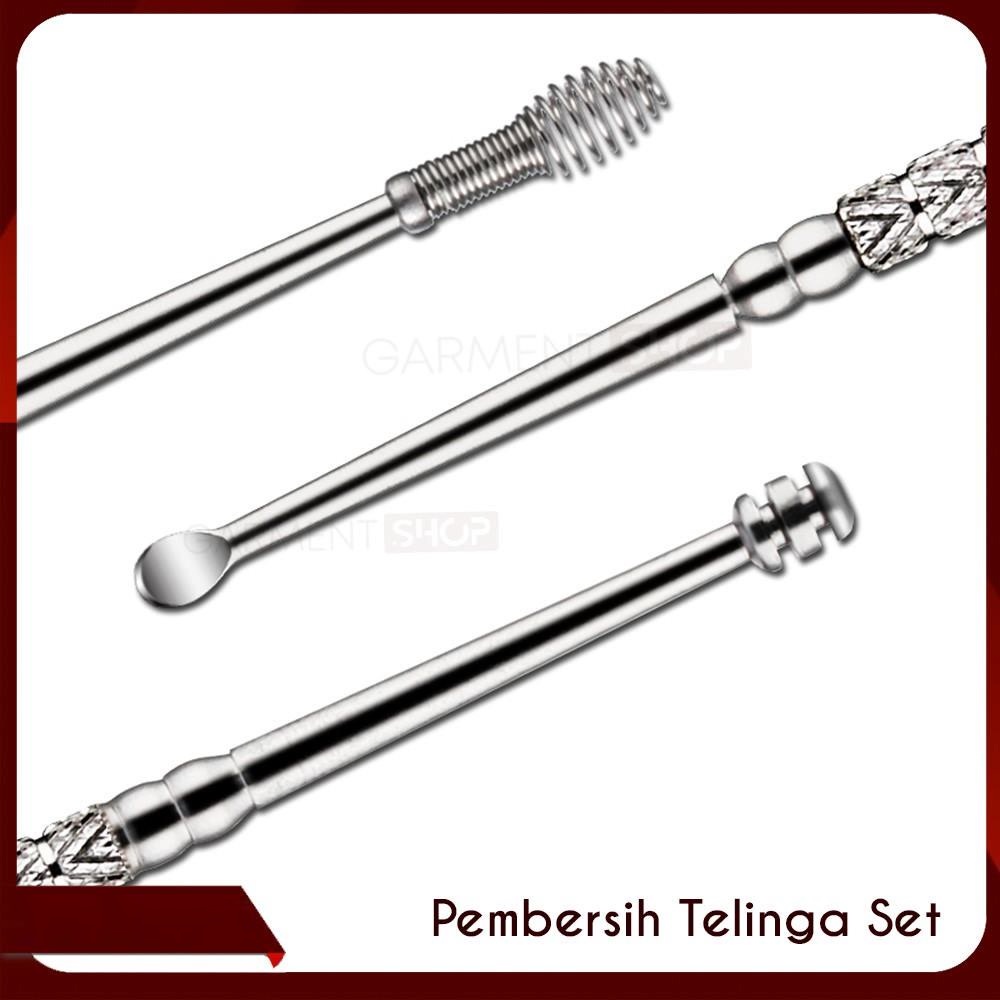 Pembersih Telinga Set Alat Korek Kuping Stainless Isi 7 Pcs Free Kotak