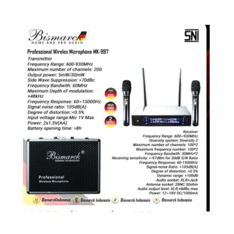 Mic wireless bismarck MK-997, 2 , microphone Heandheld, garansi.