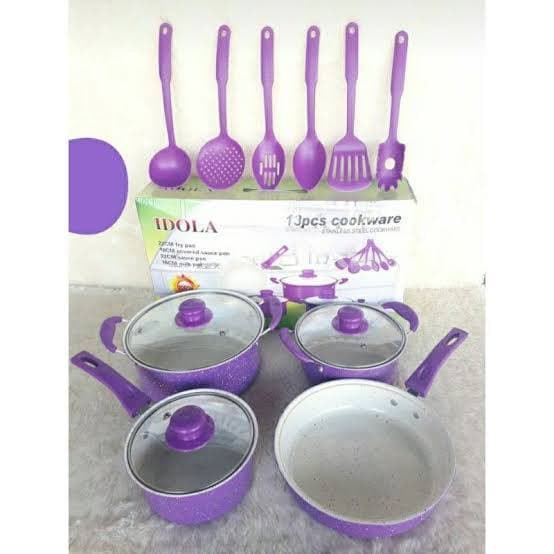 COOKWARE 13PCS ALAT MASAK 13 PIECES PAKET WAJAN SPATULA KOMPLIT WARNA-UNGU 13 IN1