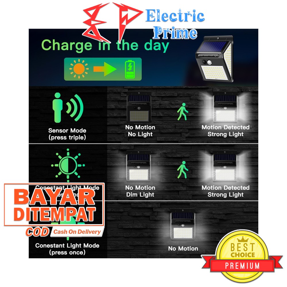 Lampu Taman Tenaga Surya 144 Titik LED Solar Motion Sensor TRIPLEDI Light IP65 Waterproof PIR Outdoor