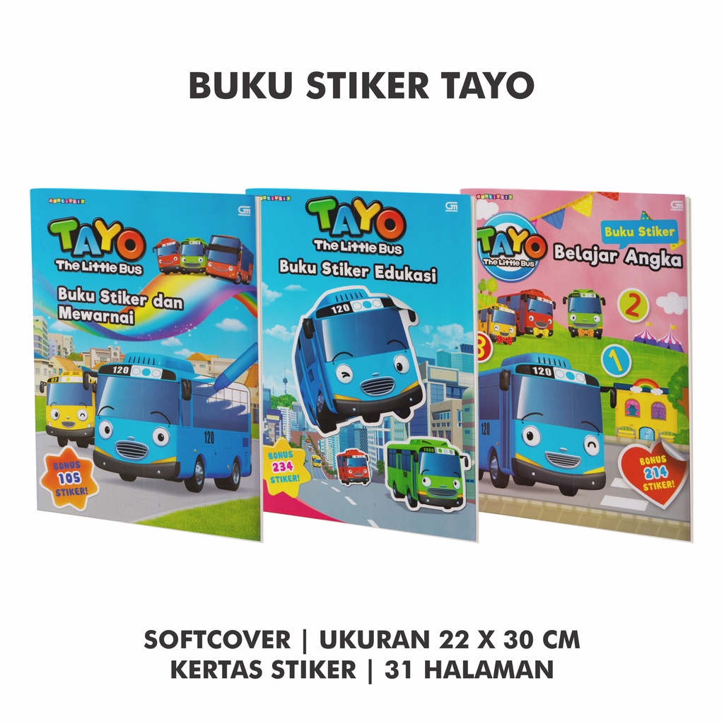 Buku Anak TK PAUD Tayo Mewarnai dan Belajar Angka Bonus 105 dan 234 Stiker Soft Cover