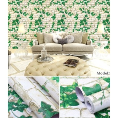 WALLPAPER DINDING MOTIF 3D 45x1000 Cm / STIKER TEMBOK TERMURAH-2. hijau daun bata