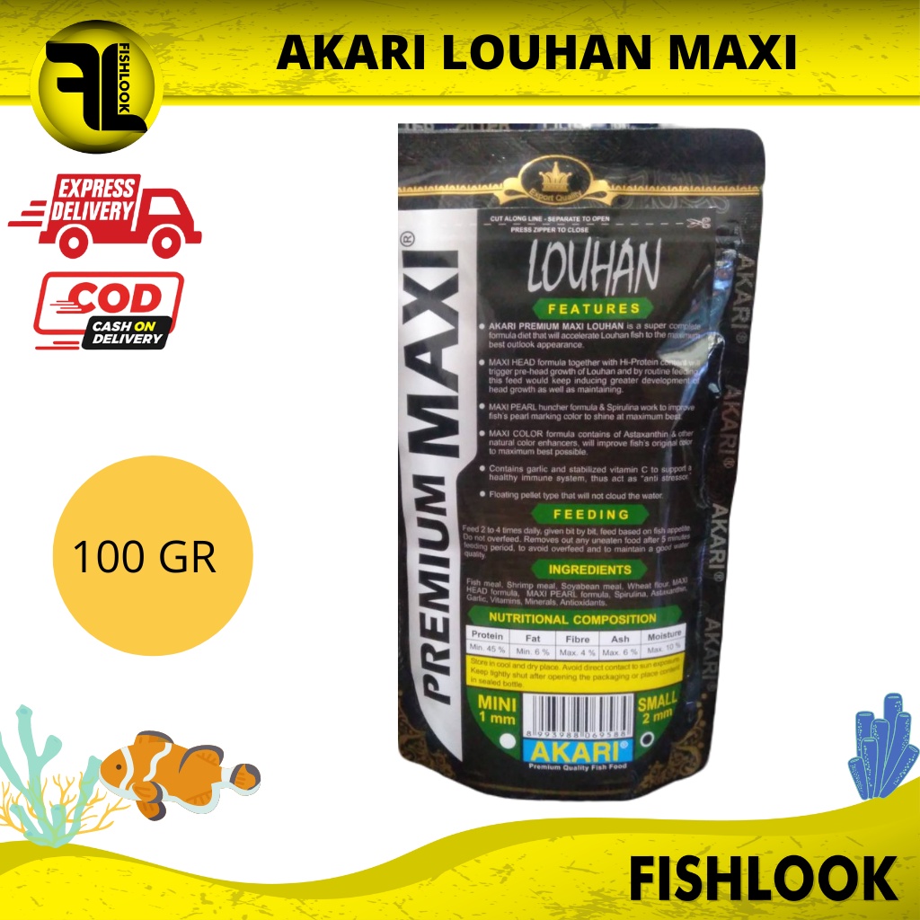 AKARI PREMIUM MAXI LOUHAN MAKANAN PAKAN IKAN 100 GRAM