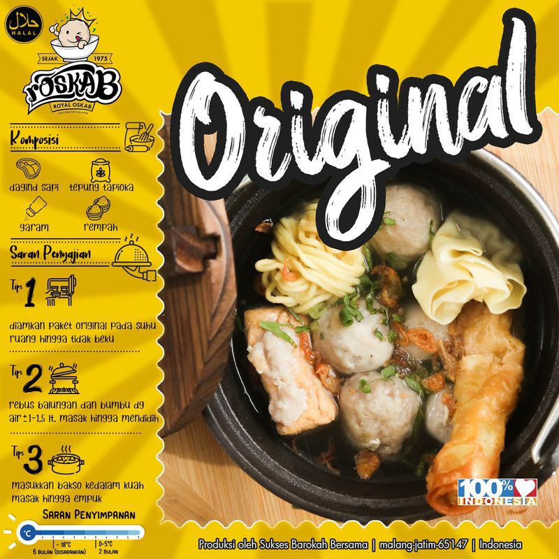 

Roskab Original Family Pack,Bakso Frozen Malang sudah dengan bumbu kuah dan balungan