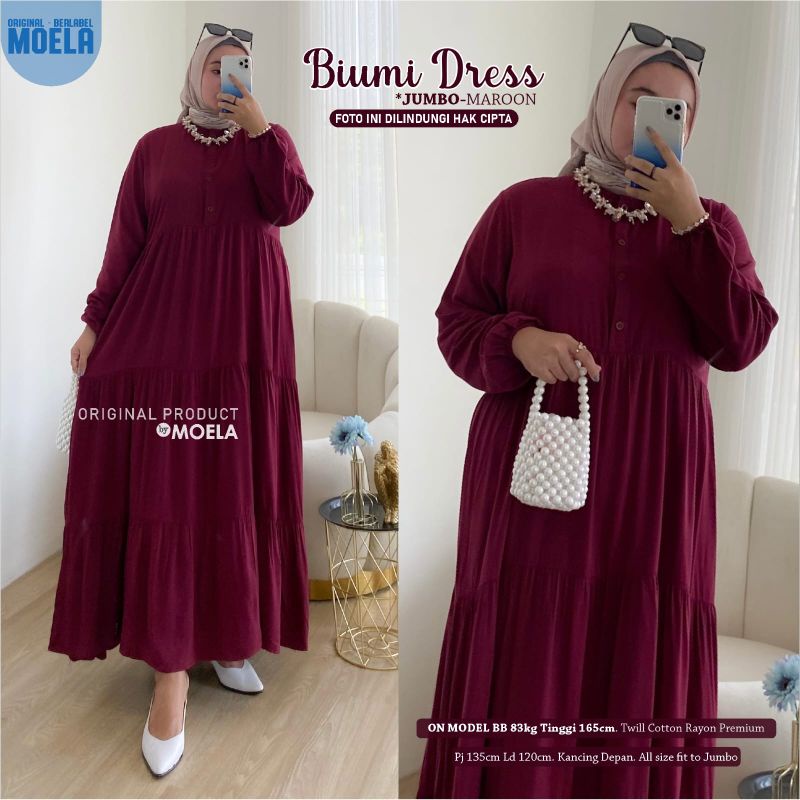 Biumi Dress Gamis Polos Jumbo Allsize Busui Premium Twill Catton Rayon Original Ori Moela Berlabel-2