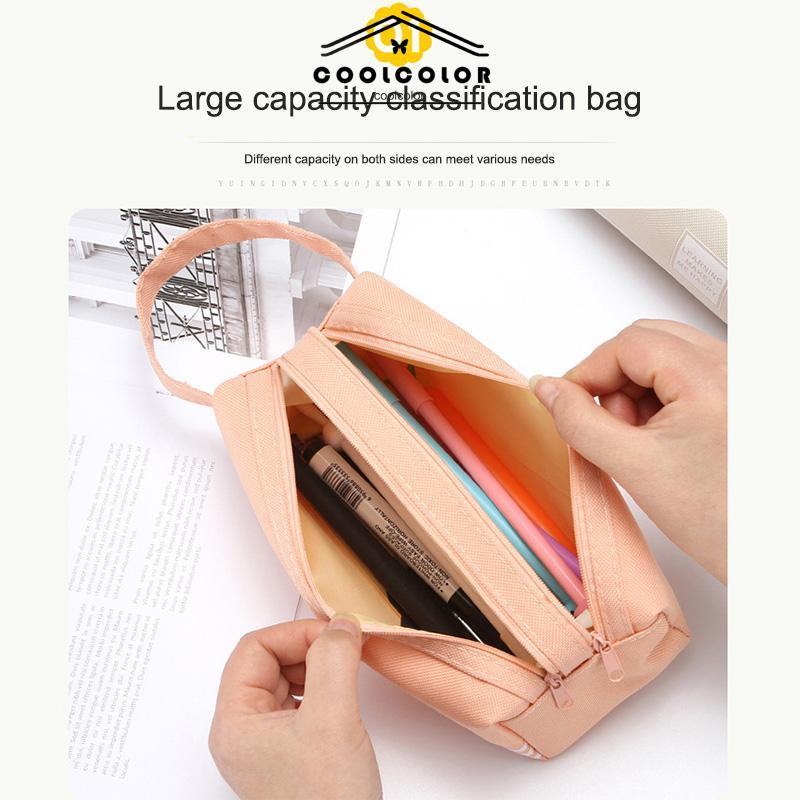 COD Kreatif Double-layer Kapasitas Besar Tas Pena Portabel Tas Alat Tulis Ritsleting Kain Oxford Sederhana- cl
