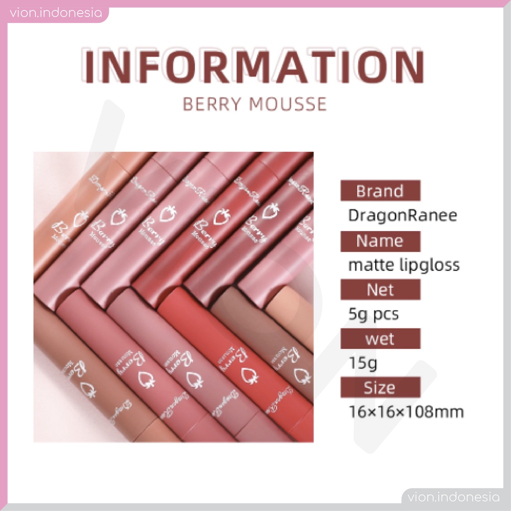 DRAGON RANEE BERRY【READY STOCK】DR Matte Velvet Lipstick Waterproof Long Lasting Liptint 8 Color Dragonranee DR002