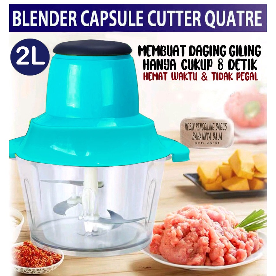 BLENDER PORTABLE CAPSULE CUTTER QUATRE ORIGINAL /  KAPSUL PENGGILING DAGING / BLENDER JUMBO-KANWOOD 4P - BIRU