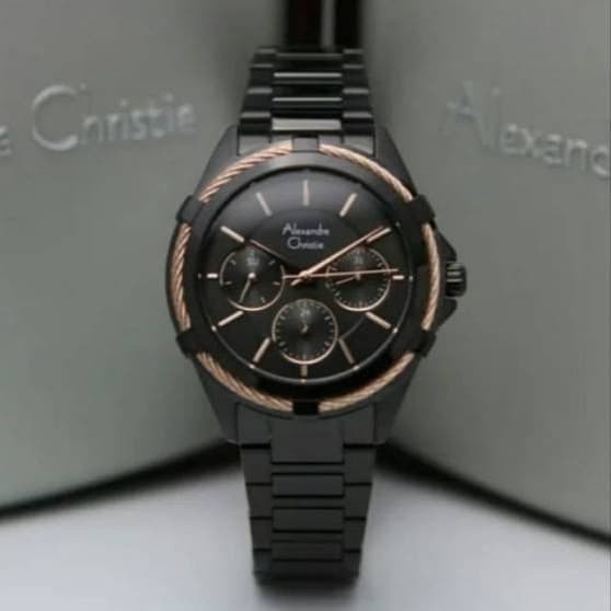 Jam tangan wanita Alexandre Christie AC 2841 AC2841 black ring rosegol Original
