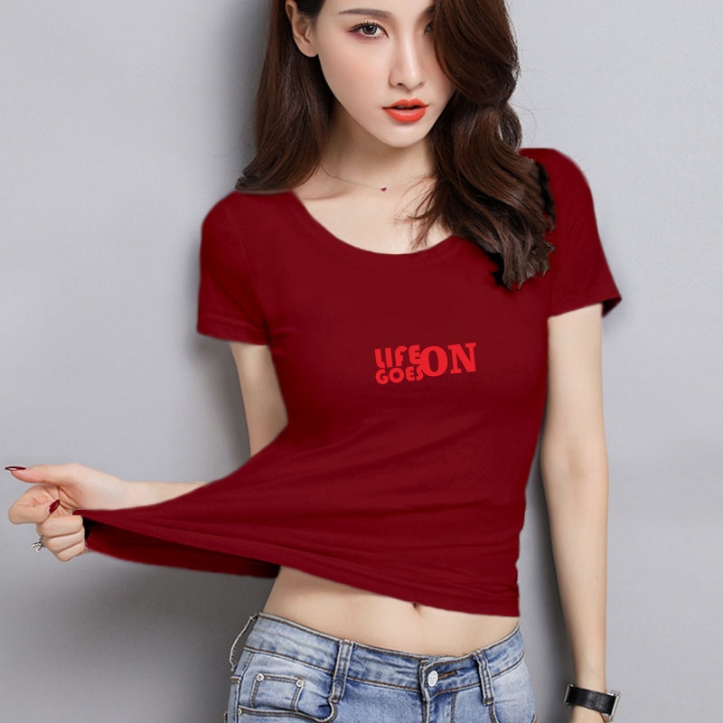 YOURSTYLE1119 - KAOS WANITA ONECK /LIFE GOES ON RED/ KAOS TERLARIS / KAOS ONECK