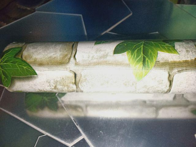 Tisyashopz - Wallpaper Sticker Uk: 45 Cm X 9.5 Meter , Batu Bata Putih W/daun