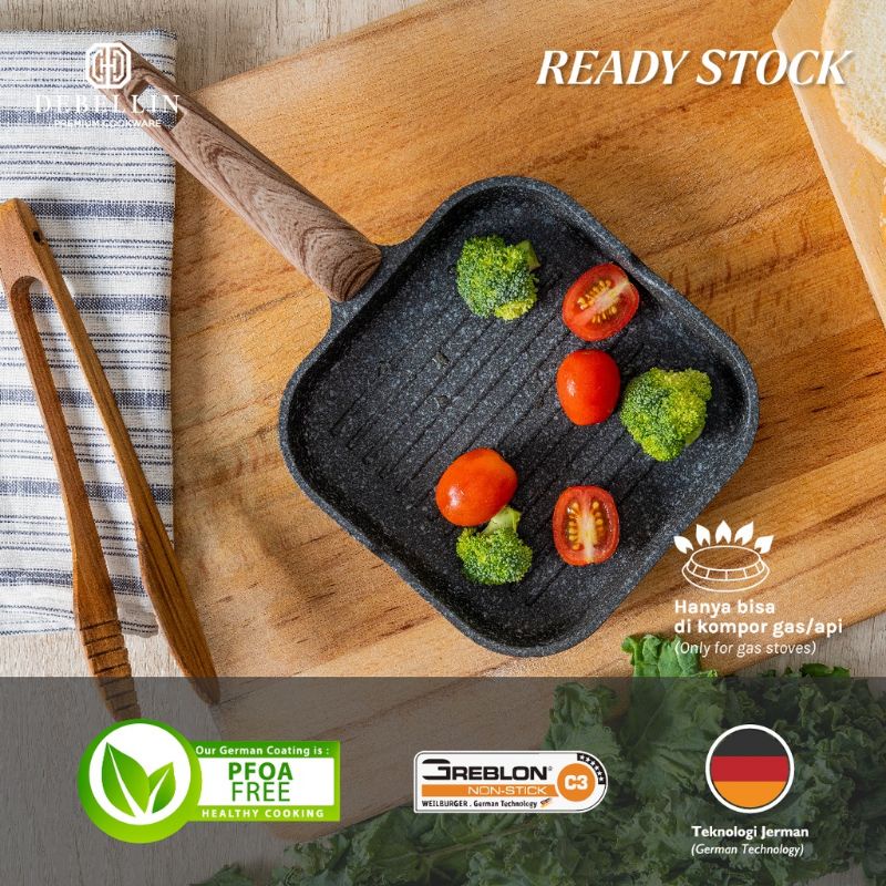Debellin Mini Grill Pan 14 cm - Black Granite Cookware Series atau Pemanggang Anti Lengket Premium