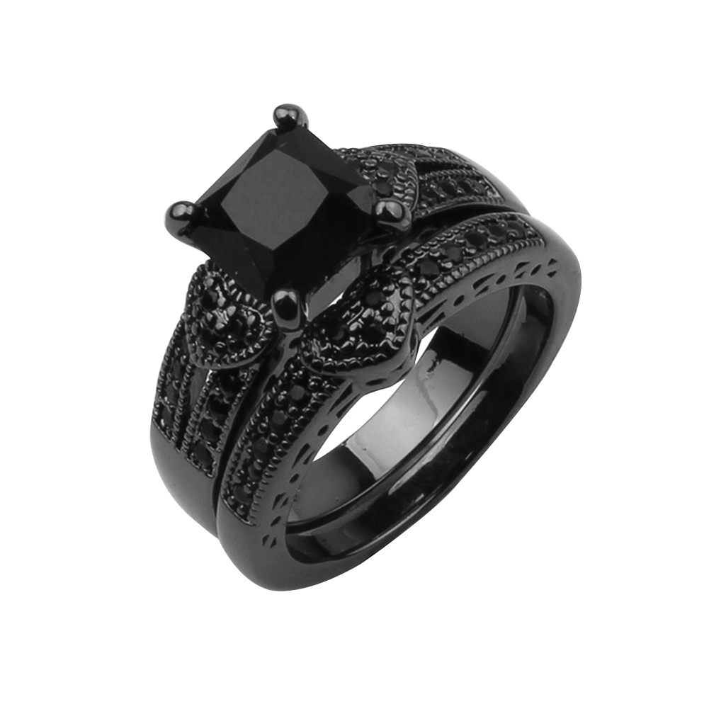 Hu Hu Hu Hu Hu Alat Bantu Pasang Kacamata♡ 2pcs / Set Cincin Wanita Bentuk Kotak Hias Cubic Zircon Untuk Pesta