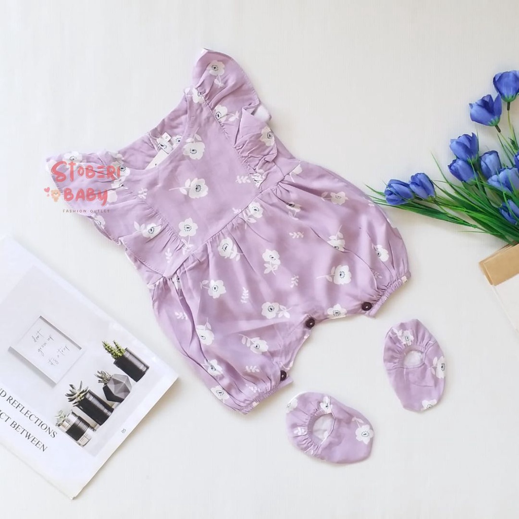 stoberi baby - BBB JUMPSUIT ZEELAA setelan anak perempuan jumper bayi motif bunga lucu free sarung kaki PART 3