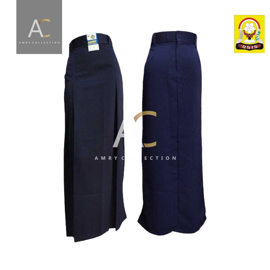 Rok Rempel 2 / Belah 2 SMP Warna Biru Bahan Licin Rok Span Panjang