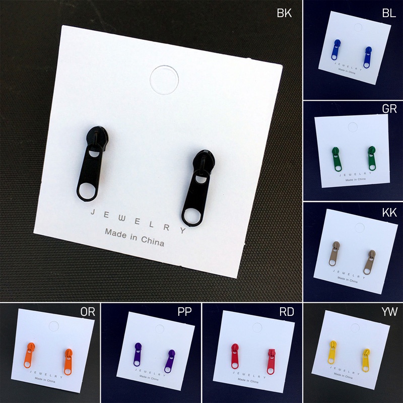Anting Tusuk Gantung Desain Resleting Warna Warni Gaya Minimalis Untuk Wanita