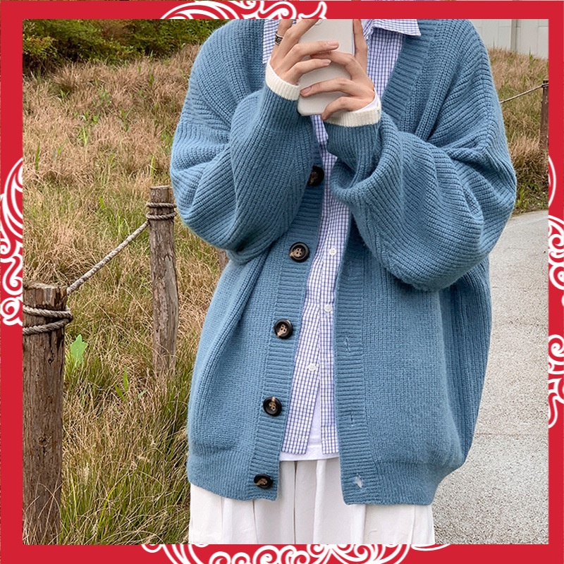 Preppy    V-Leher Rajut Pria Cargan Tren  Korea Sweater  In Sweater Pasangan Mantel