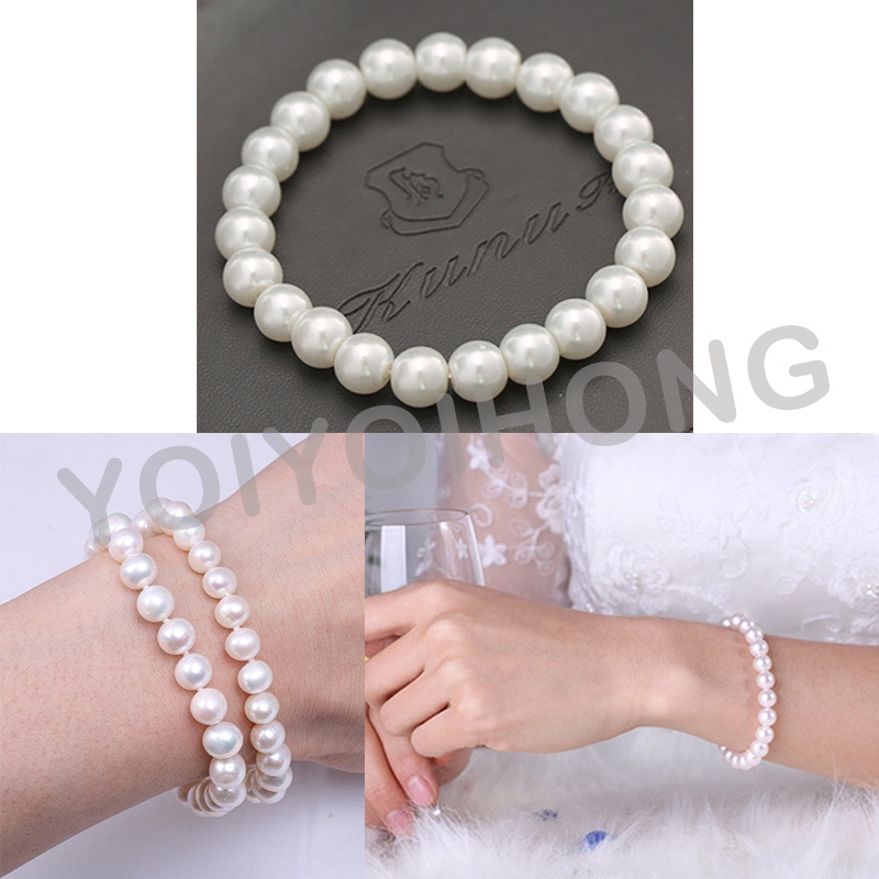 Siy 2pcs Gelang Manikmanik Mutiara Imitasi 8mm Gaya Klasiksimple Elastis Untuk Wanita