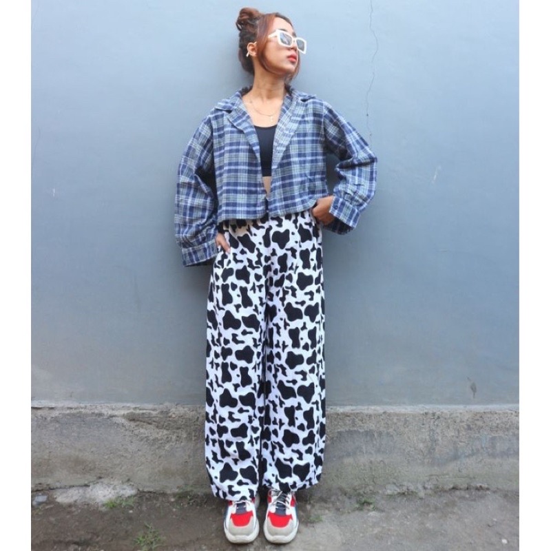 TRV KULOT ZEBRA / KULOT ANIMAL MUAT S-XXL TIDAK LUNTUR / Korean Long Pants/Celana Culottes Abstrak C909-KLT.SAPI PUTIH