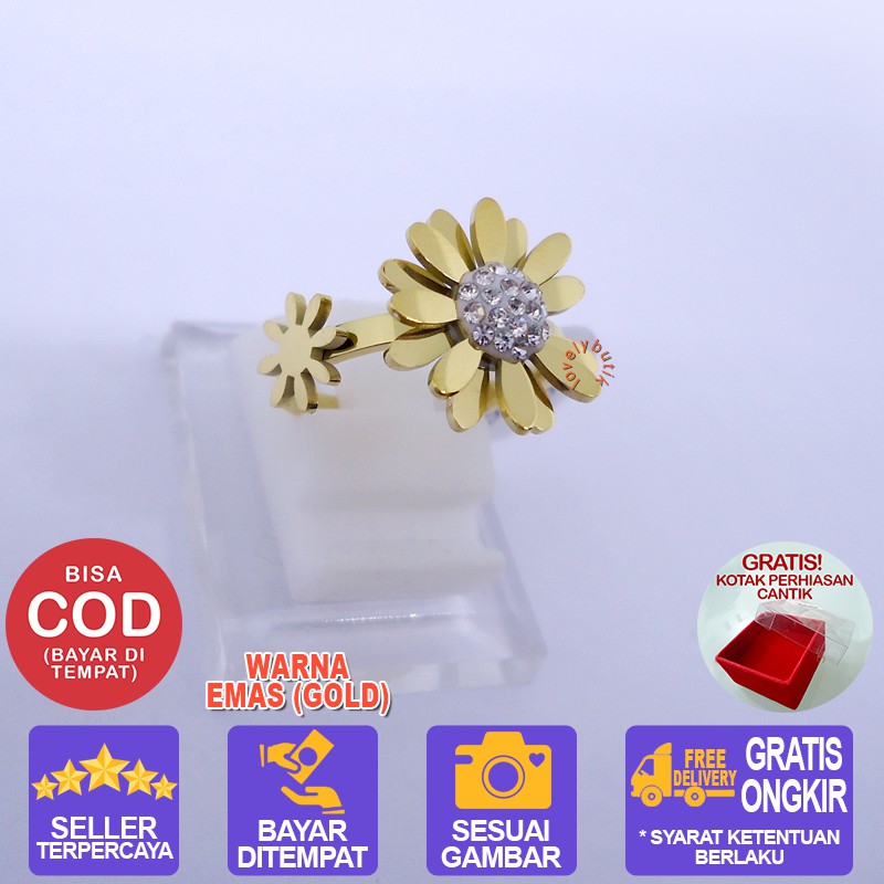 Lovelybutik Cincin Titanium Anti karat Crisan Cincin Wanita Terbaru Model Bunga Crysant BONUS KOTAK