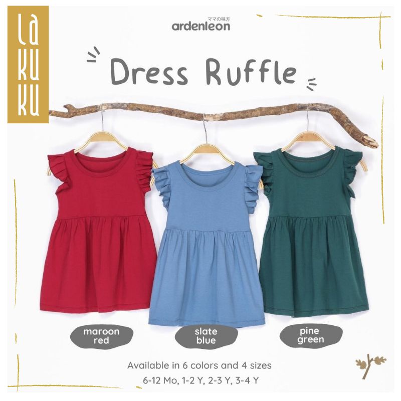 Lakuku - Ardenleon Dress Ruffle V.01 dan V.02 full colors Terusan Baju Rok Polos Anak Perempuan