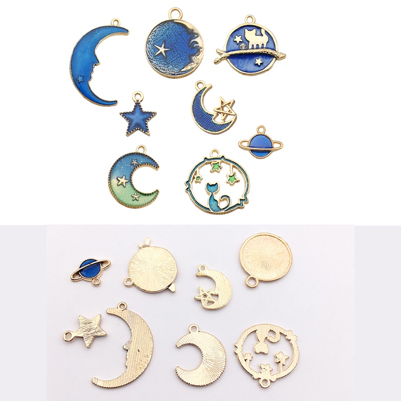 24pcs / set Liontin Enamel Bentuk Kucing Bulan Bintang Planet Bumi Untuk Membuat Perhiasan