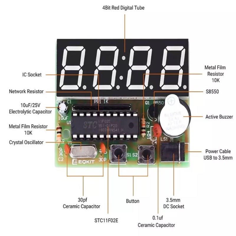 Rangkaian Listrik untuk Praktek DIY KIT jam digital 4 segnent 4 bits c51 electronic clock