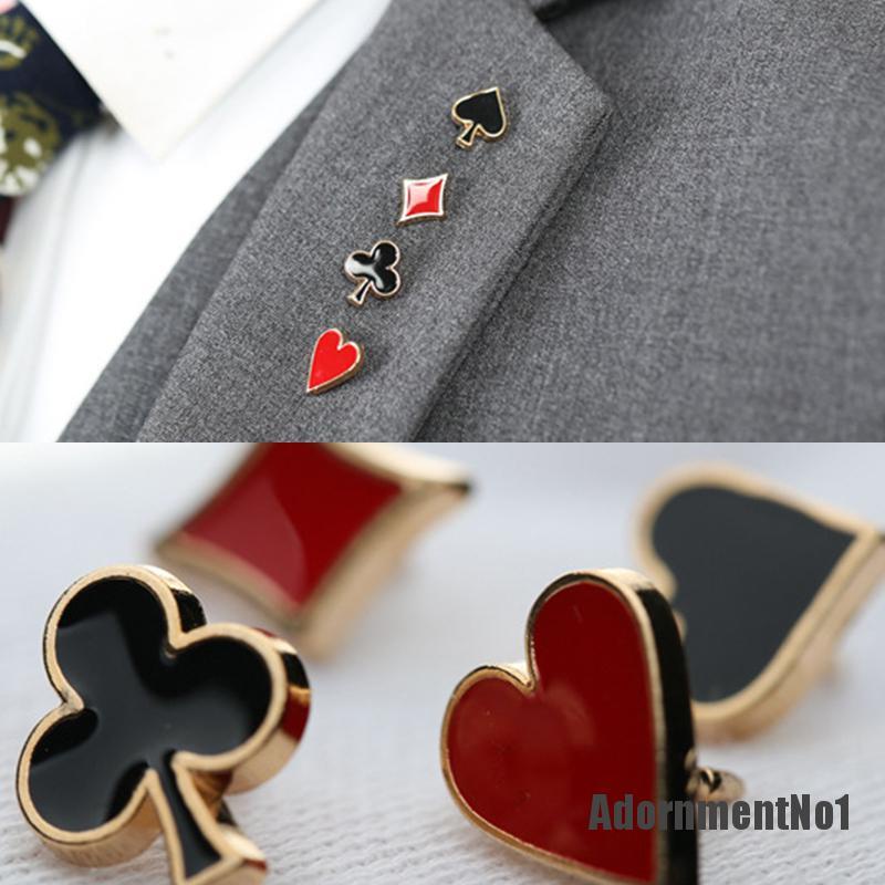 (Adornmentno1) 4pcs / Set Bros / Pin Motif Kartu Poker Untuk Aksesoris Tas Ransel / Pakaian