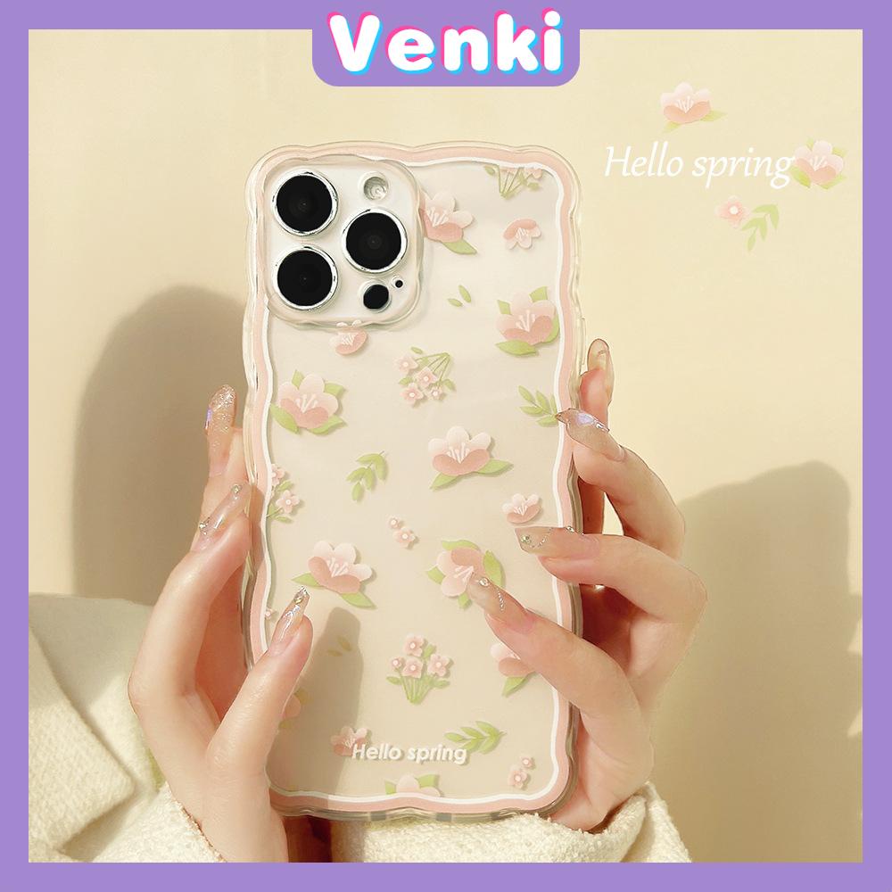 iPhone Case Silicone Soft Case Clear Case Wave Airbag Shockproof Camera Cover Protection Pink Flower Compatible For iPhone 11 iPhone 13 Pro Max iPhone 12 Pro Max iPhone 7 Plus xr