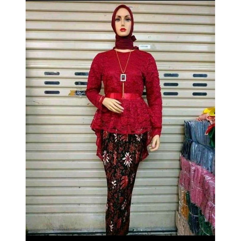 IndahKebaya | SETELAN KEBAYA AURORA BROKAT  /  BAJU WANITA KONDANGAN MODERN /  BAJU MUSLIMAH DRESS JUMBO / KEBAYA WISUDA KEKINIAN WARNA HITAM SILVER NAVY MAROON DUSTY PINK