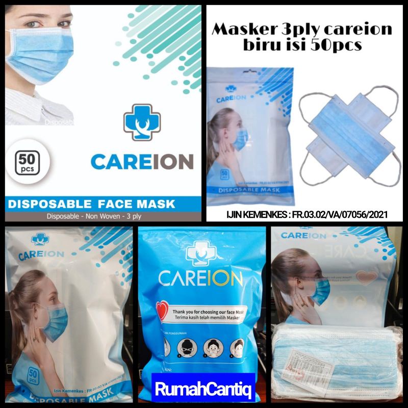 CARE ION DISPOSABLE  MASK MASKER MEDIS 3 PLY EARLOOP PREMIUM DAN MURAH