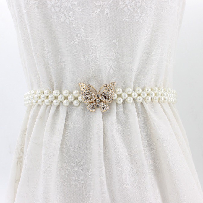Ikat Pinggang Wanita MUTIARA KUPU Korea Fashion Style  Women Pearl Belt Gasper Cewe Sabuk Elastis