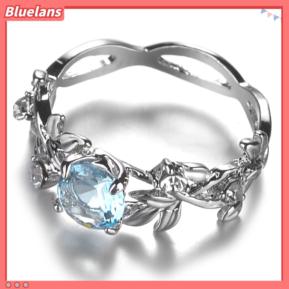 Bluelans Cincin Desain Daun Hollow Out Bahan Alloy Aksen Berlian Imitasi Untuk Wanita