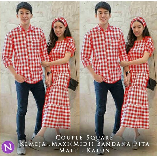 cn 9025-couple square baju pasangan merah XL gaul modis keren trendy