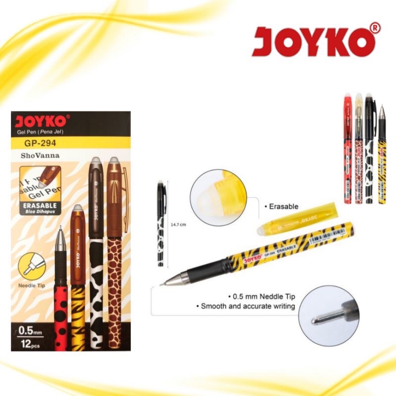

BULPOINT GEL/BULPEN GEL BISA DIHAPUS/ERASABLE GEL PEN MEREK JOYKO GP-294 SHO VANNA ( 1 PAK ISI 12 BIJI )