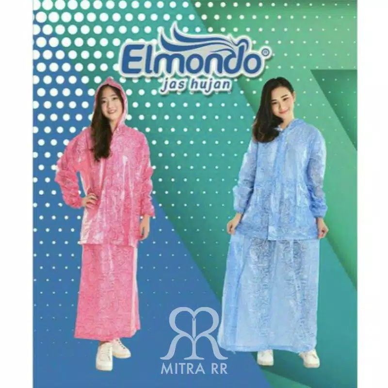 Jas Hujan Rok Wanita Motif Bunga-Biru-Pink