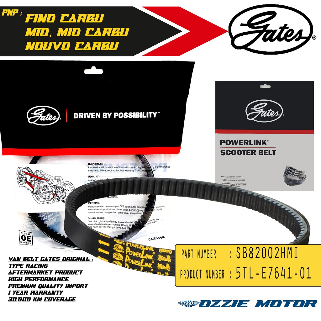 VAN BELT GATES VANBELT V BELT VBELT V-BELT GATES POWERLINK 5TL-E7641-01 | SB82002HMI YAMAHA FINO , MIO , NOUVO CARBU VANBELT RACING 100% ORIGINAL