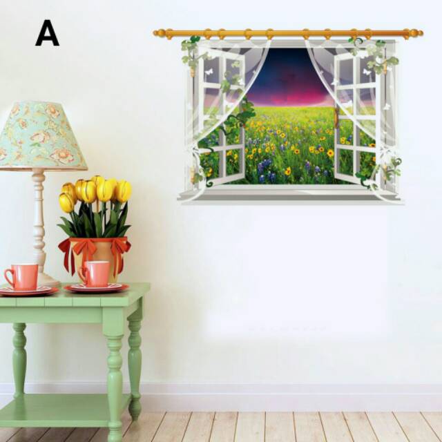 Khf Wall Sticker Jendela Pemandangan Pohon Sakura Gugur Windows