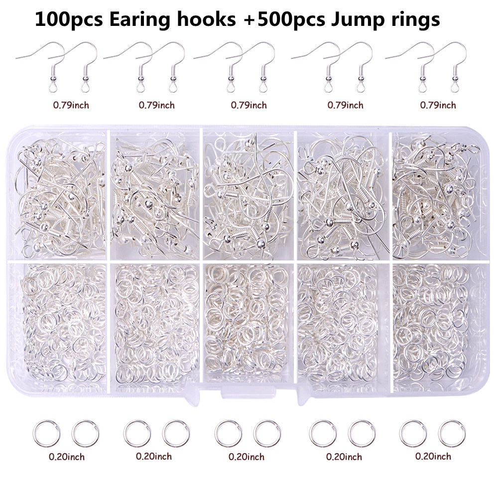 500pcs Cincin Terbuka + 100pcs Kait Konektor Anting Untuk Aksesoris Perhiasan DIY