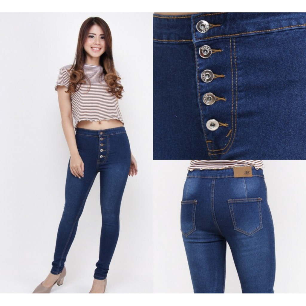 Celana jeans Hight west kancing 5/jeans pinggang tinggi wanita