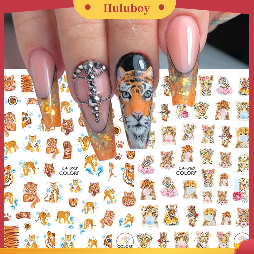 Huluboy Huluboy♡ 3pcs / Set Stiker Kuku 3D Motif Leopard / Macan Untuk Nail Art / Manicure